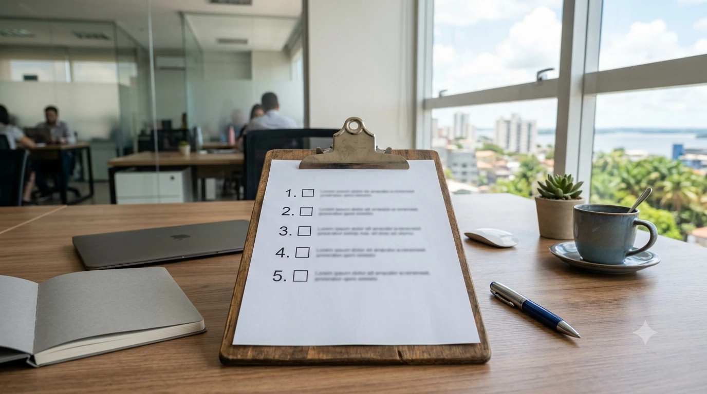 Checklist com cinco etapas numeradas para mapeamento de riscos psicossociais