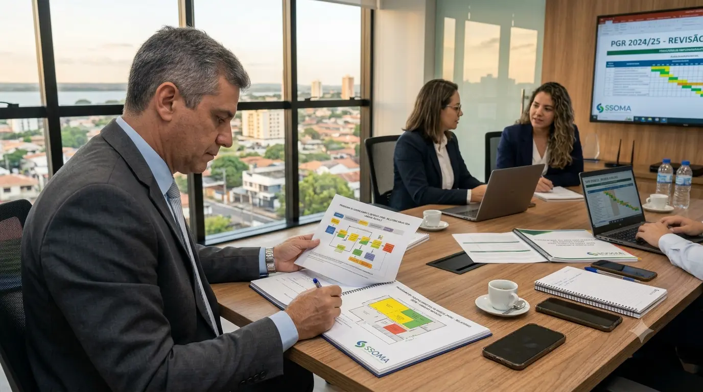 Auditor analisando documento de PGR genérico durante fiscalização do trabalho